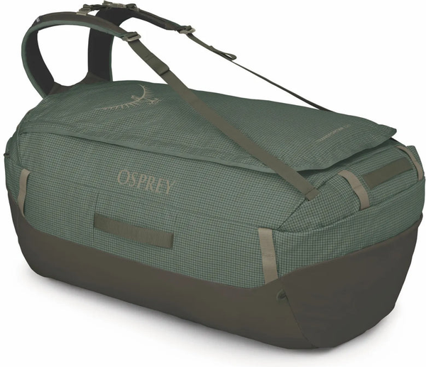 Osprey Transporter 120L Duffel Bag with Backpack Straps - Pine Leaf front view for size comparison