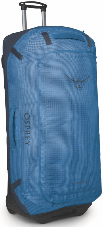 Osprey Transporter 120L wheeled Duffel Bag - Blue Flame front view for size comparison
