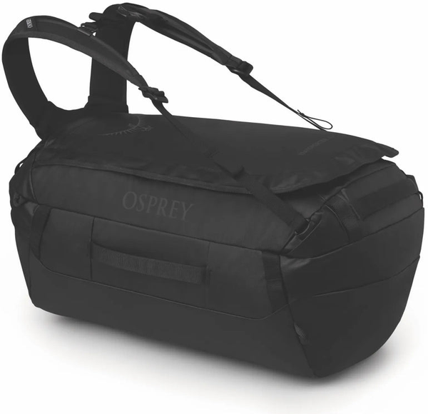 Osprey Transporter 40L Duffel Bag with Backpack Straps - Raven Black front view for size comparison
