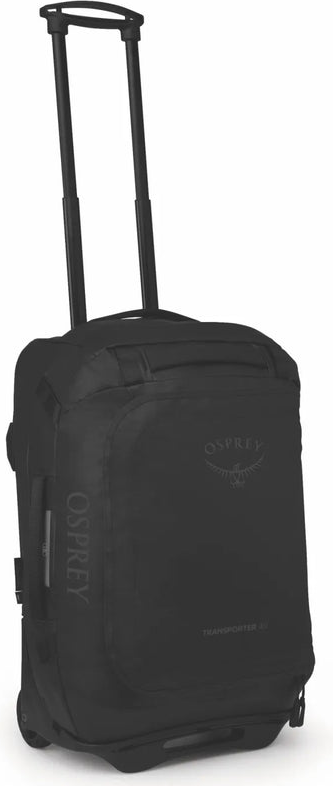 Osprey Transporter 40L wheeled Duffel Bag - Raven Black front view for size comparison