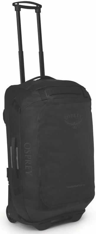 Osprey Transporter 60L wheeled Duffel Bag - Raven Black front view for size comparison