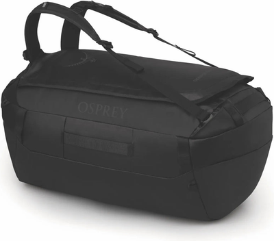 Osprey Transporter 65L Duffel Bag with Backpack Straps - Raven Black front view for size comparison