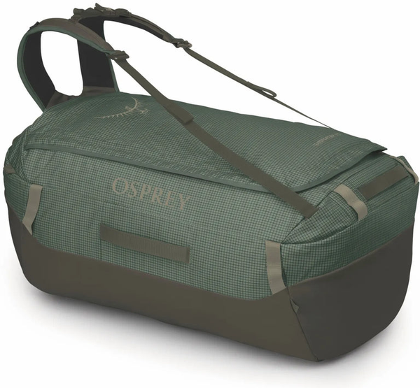Osprey Transporter 95L Duffel Bag with Backpack Straps - Pine Leaf front view for size comparison