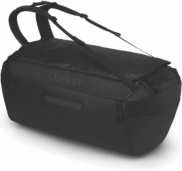 Osprey Transporter 95L Duffel Bag with Backpack Straps - Raven Black front view for size comparison