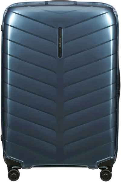 Samsonite Attrix 81 cm Spinner Suitcase - Steel Blue front view for size comparison