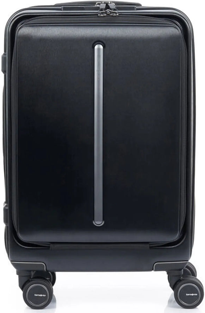 Samsonite Beamix 55 cm Front Pocket Cabin Spinner Suitcase - Black shown to scale