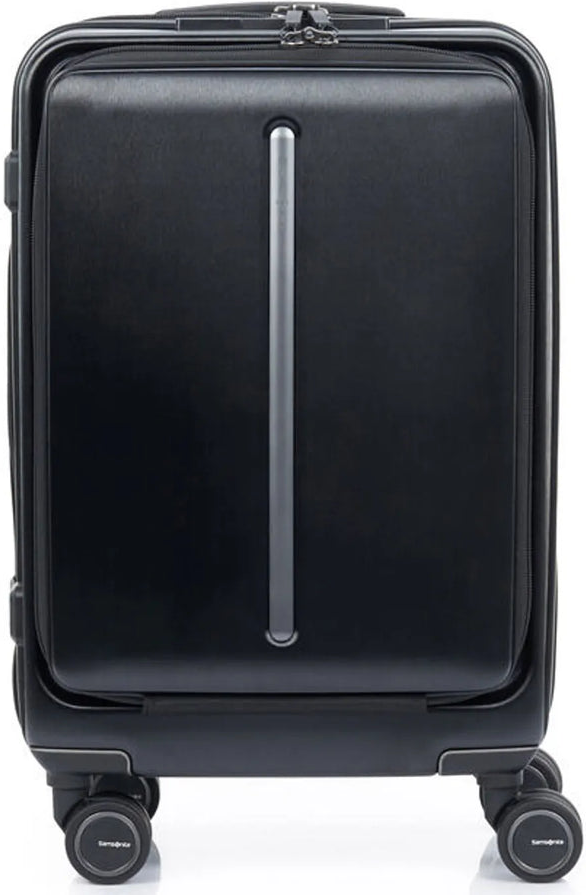 Samsonite Beamix 55 cm Front Pocket Cabin Spinner Suitcase - Black front view for size comparison