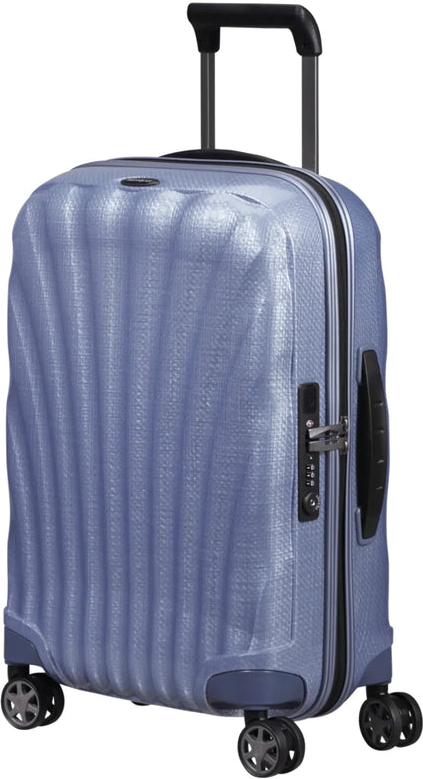 Samsonite C-Lite 55 cm Expandable 4-Wheel Cabin Spinner Suitcase with USB - Lavender front view for size comparison