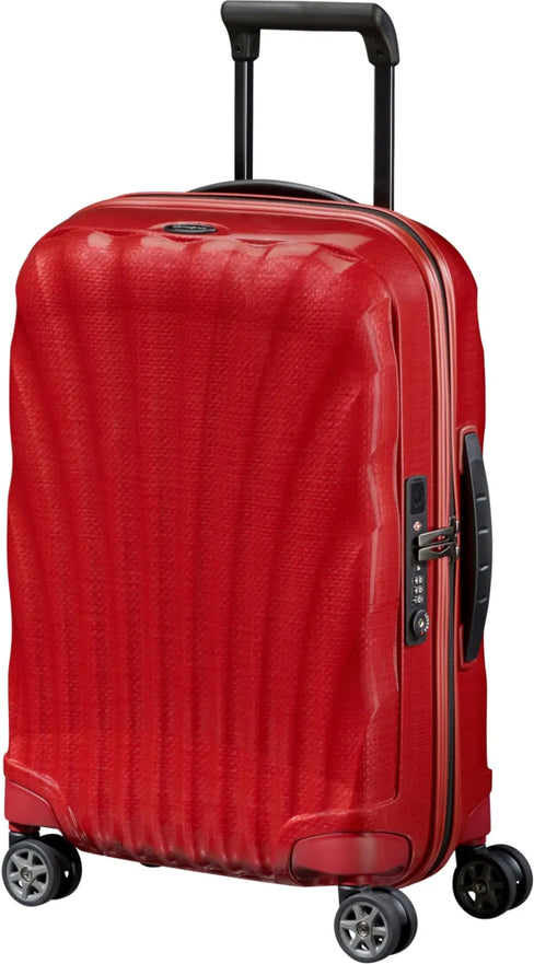 Samsonite C-Lite 55 cm Expandable 4-Wheel Cabin Spinner Suitcase with USB - Chili Red front view for size comparison