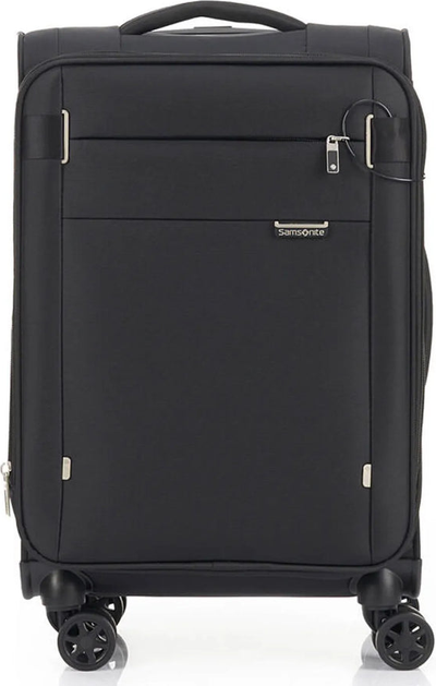Samsonite City Rhythm 55 cm Expandable Cabin Spinner Suitcase - Black front view for size comparison