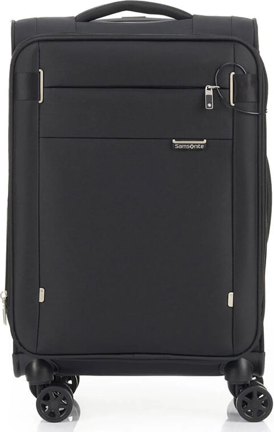 Samsonite City Rhythm 55 cm Expandable Cabin Spinner Suitcase - Black front view for size comparison