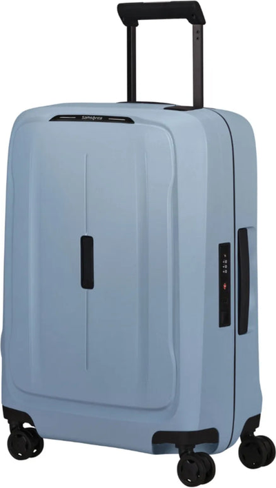 Samsonite Essens 55 cm Cabin Spinner Suitcase - Fog Blue front view for size comparison