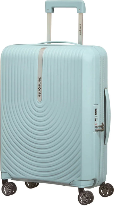 Samsonite HI-Fi 55 cm 4 Wheel Expandable Cabin Suitcase - Sky Blue shown to scale