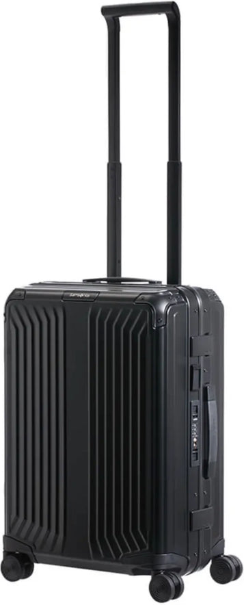 Samsonite Lite-Box ALU Anodised Aluminium 55 cm 4 Wheeled Spinner - Black front view for size comparison