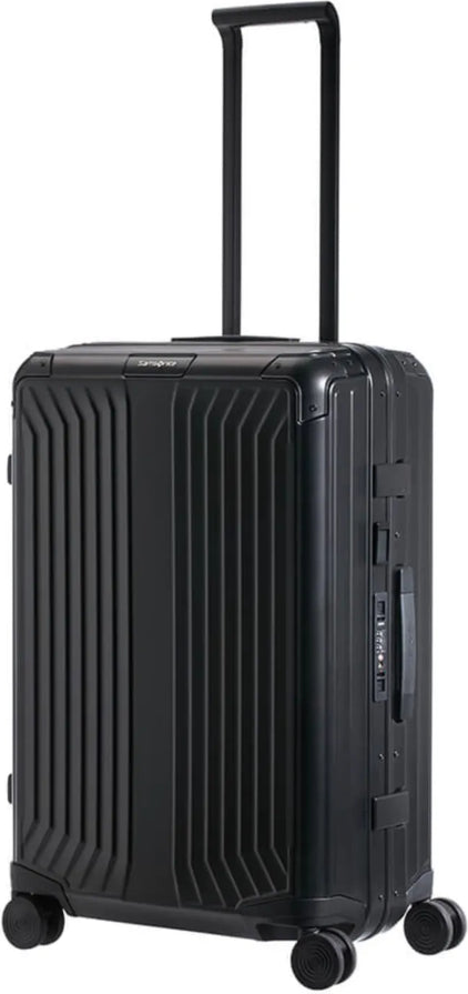 Samsonite Lite-Box ALU Anodised Aluminium 69 cm 4 Wheeled Spinner - Black front view for size comparison