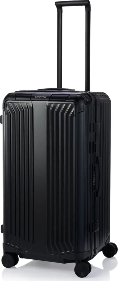 Samsonite Lite-Box ALU Anodised Aluminium 74 cm 4 Wheel Trunk - Black front view for size comparison