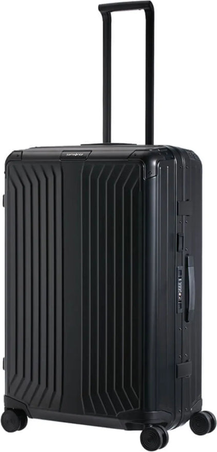 Samsonite Lite-Box ALU Anodised Aluminium 76 cm 4 Wheel Spinner - Black front view for size comparison