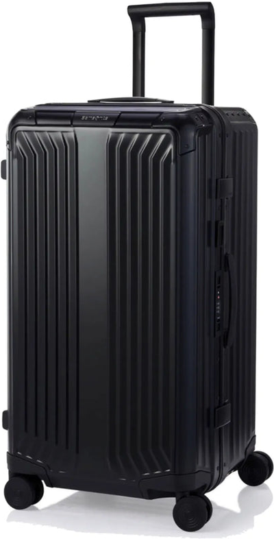 Samsonite Lite-Box ALU Anodised Aluminium 80 cm 4 Wheel Trunk - Black shown to scale
