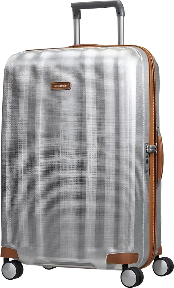 Samsonite Lite-Cube DLX Deluxe 76 cm 4 Wheeled Spinner Suitcase- Aluminium Colour front view for size comparison