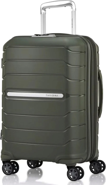Samsonite Oc2Lite 55 cm 4 Wheeled Expandable Carry-On Spinner Suitcase - Olive Green front view for size comparison