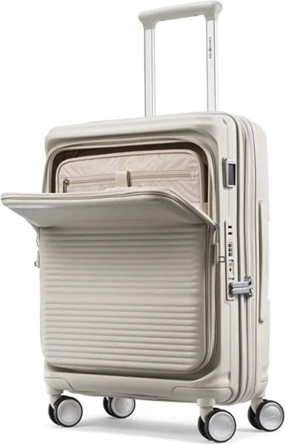Samsonite Paralux 55 cm Expandable Carry-on Suitcase - Stone Grey front view for size comparison