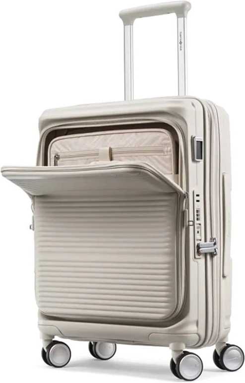 Samsonite Paralux 55 cm Expandable Carry-on Suitcase - Stone Grey front view for size comparison