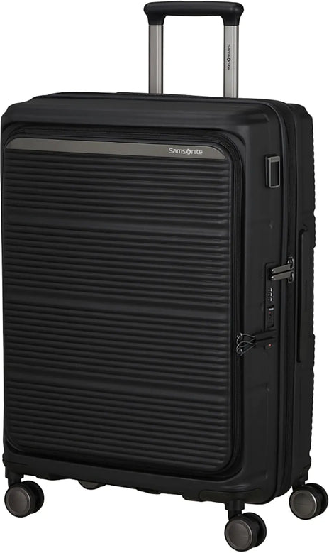 Samsonite Paralux 67 cm Expandable Front Opening Suitcase - Black front view for size comparison