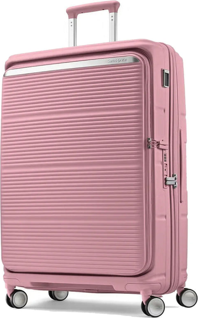 Samsonite Paralux 67 cm Expandable Front Opening Suitcase - Dusty Pink front view for size comparison
