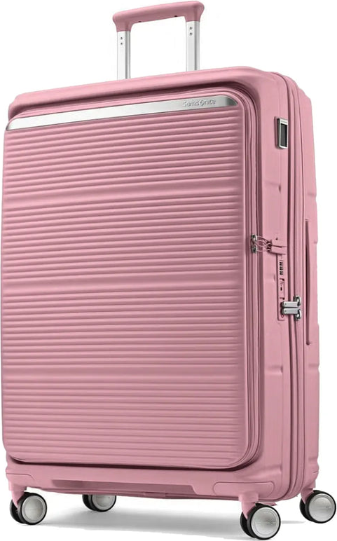 Samsonite Paralux 67 cm Expandable Front Opening Suitcase - Dusty Pink front view for size comparison