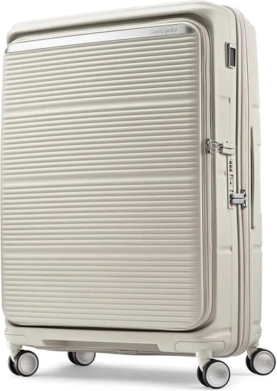 Samsonite Paralux 75 cm Expandable Front Opening Suitcase - Stone Grey front view for size comparison