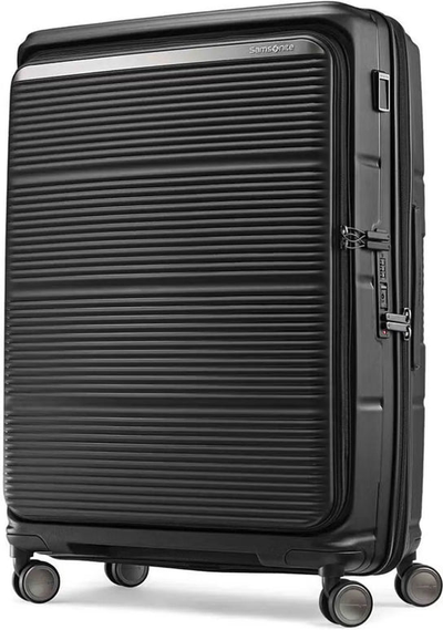 Samsonite Paralux 75 cm Expandable Front Opening Suitcase - Black shown to scale