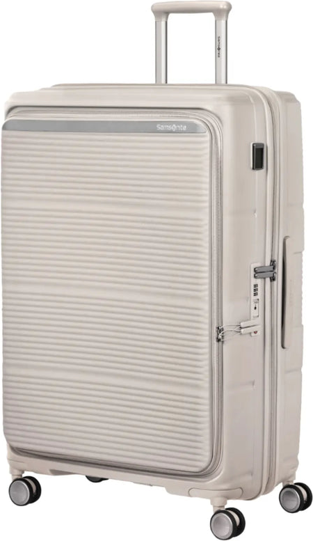 Samsonite Paralux 81 cm Expandable Front Opening Suitcase - Stone Grey front view for size comparison