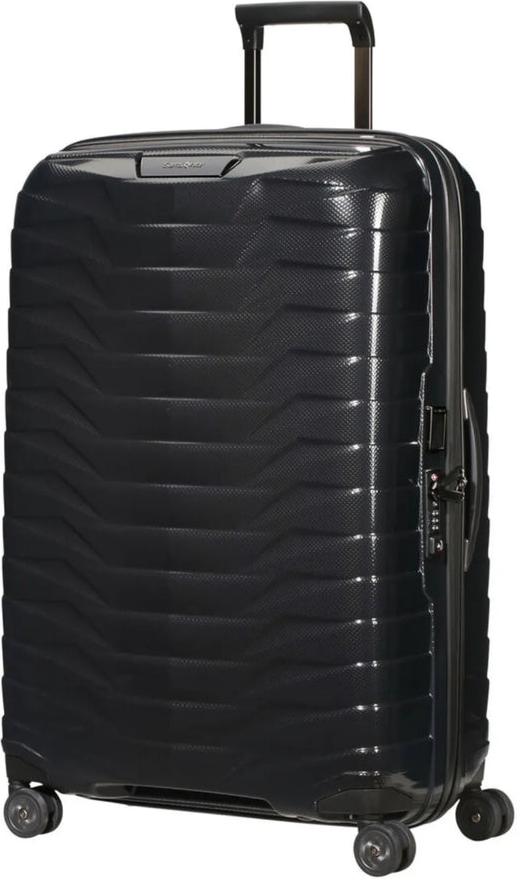 Samsonite Proxis 75cm 4 Wheel Spinner Suitcase - Black front view for size comparison
