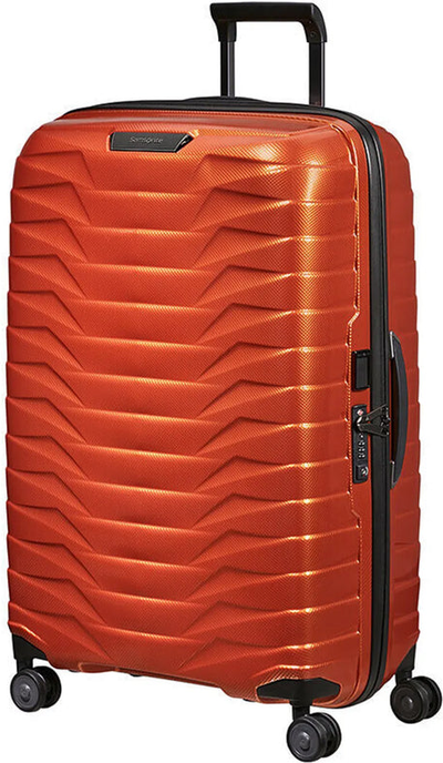 Samsonite Proxis 75cm 4 Wheel Spinner Suitcase - Flame front view for size comparison