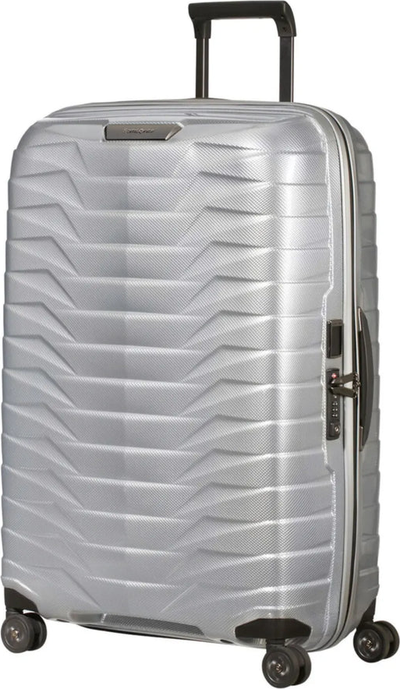 Samsonite Proxis 75cm 4 Wheel Spinner Suitcase - Silver shown to scale