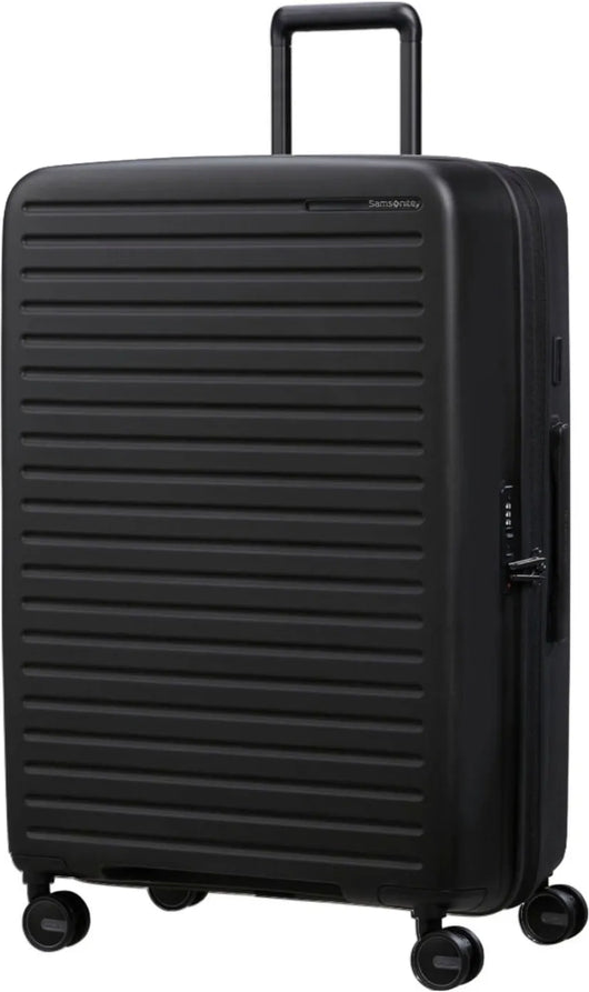 Samsonite Restackd 75 cm Expandable Suitcase - Black front view for size comparison