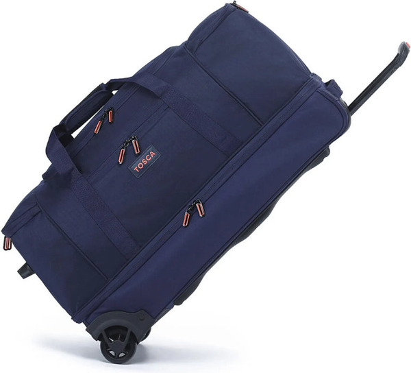 Tosca 70 cm Split Compartment Wheeled Duffle Bag - Navy / Orange front view for size comparison