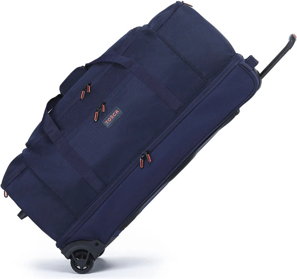 Tosca 85 cm Split Compartment Wheeled Duffle Bag - Navy / Orange front view for size comparison