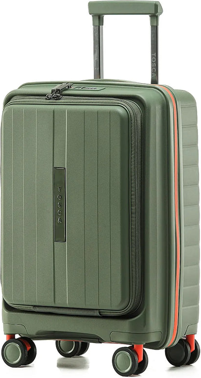 Tosca Cruiser 53 cm Front Opening 4-Wheel Expandable Carry-on Suitcase - Khaki / Orange front view for size comparison