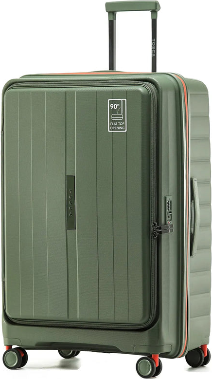 Tosca Cruiser 77 cm Front Opening 4-Wheel Expandable Suitcase - Khaki / Orange front view for size comparison