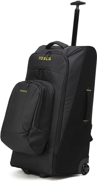 Tosca Delta 76 cm Wheeled Duffle with Removable Backpack - Black front view for size comparison