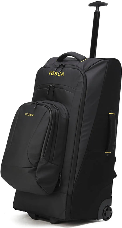 Tosca Delta 76 cm Wheeled Duffle with Removable Backpack - Black front view for size comparison