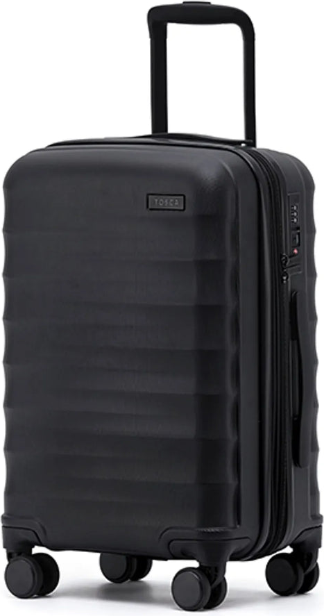 Tosca Interstellar 2.0 - 53 cm 4-Wheel Expandable Carry On Suitcase - Black front view for size comparison