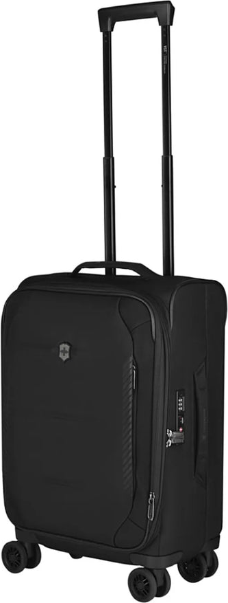Victorinox Crosslight Frequent Flyer 55 cm Expandable Softside Carry-On Suitcase - Black front view for size comparison