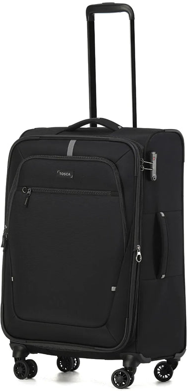 Tosca Luna-Lite 65 cm 4-Wheel Expandable Suitcase - Black / Grey front view for size comparison