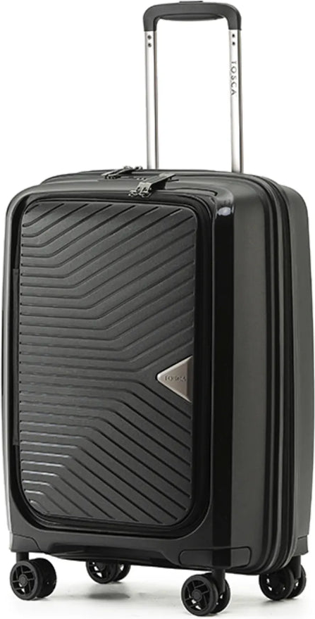 Tosca Space-X 55 cm 4-Wheel Expandable Carry On Suitcase - Black front view for size comparison