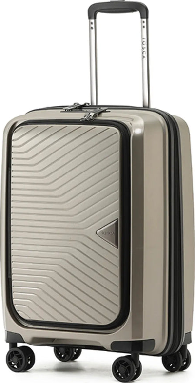 Tosca Space-X 55 cm 4-Wheel Expandable Carry On Suitcase - Champagne front view for size comparison