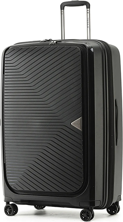 Tosca Space-X 76 cm 4-Wheel Expandable Suitcase - Black front view for size comparison