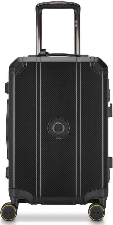 Delsey Alu'r 55 cm Aluminium Zipperless 4-Wheel Cabin Suitcase - Black shown to scale