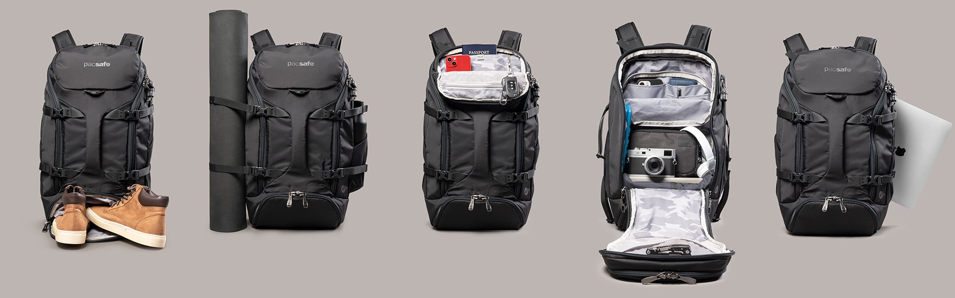 Pacsafe Venturesafe EXP35 travel backpack: five ways to pack